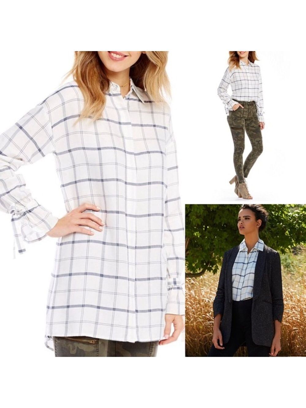 Gianni Bini Plaid Button Down Tunic Dress Size M